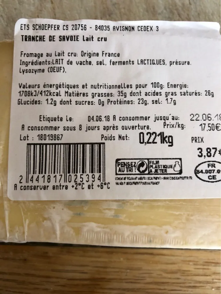 Tranche de savoie lait cru