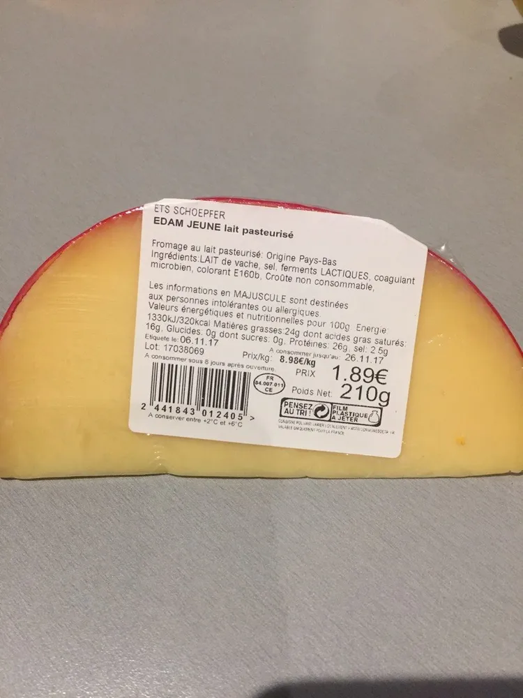 Edam jeune lait pasteurise