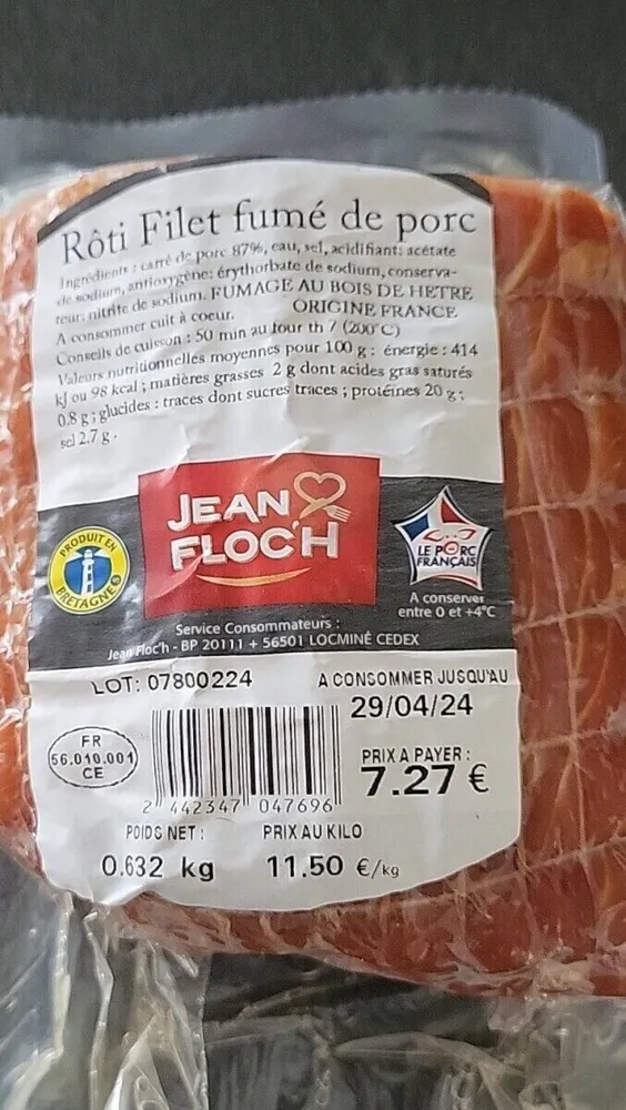 Rôti filet fumé de porc