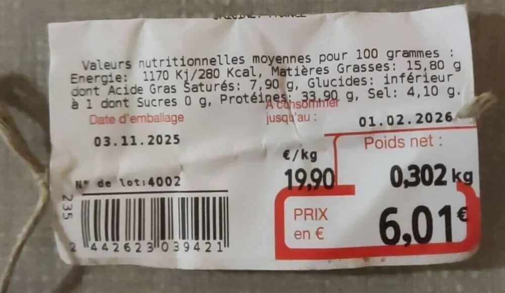 Saucisson sec fin maigre
