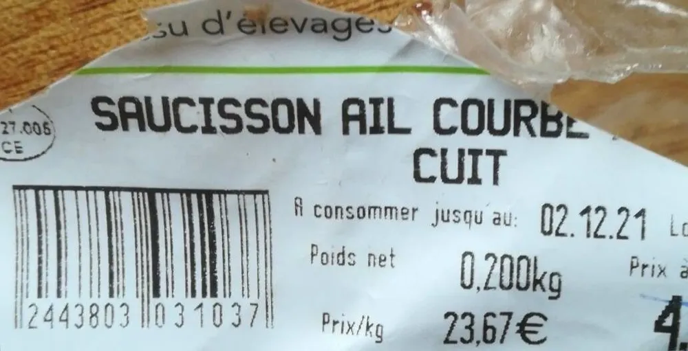 Saucisson ail courbe fumé BIO cuit