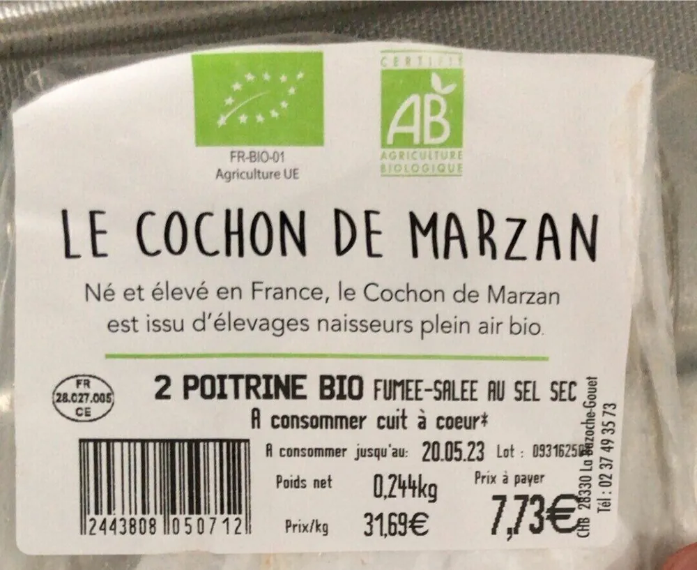 Poitrine bio fumée salée au sel sec