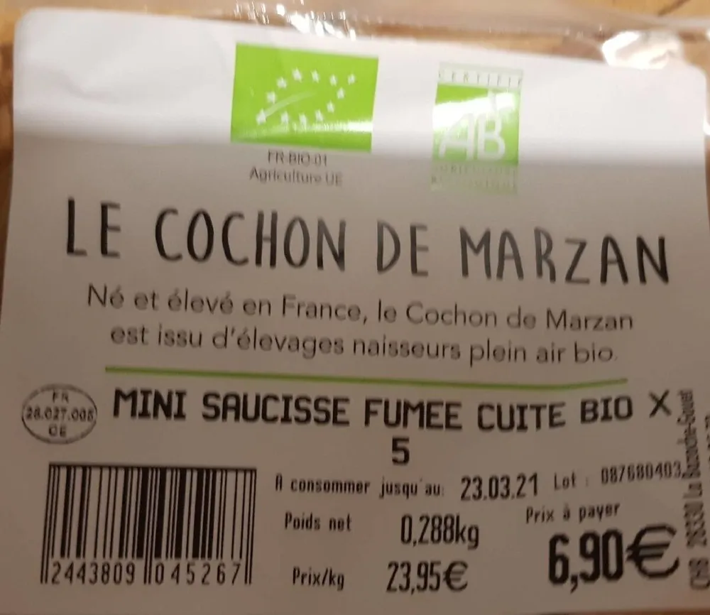 Mini saucisse fumee cuite bio