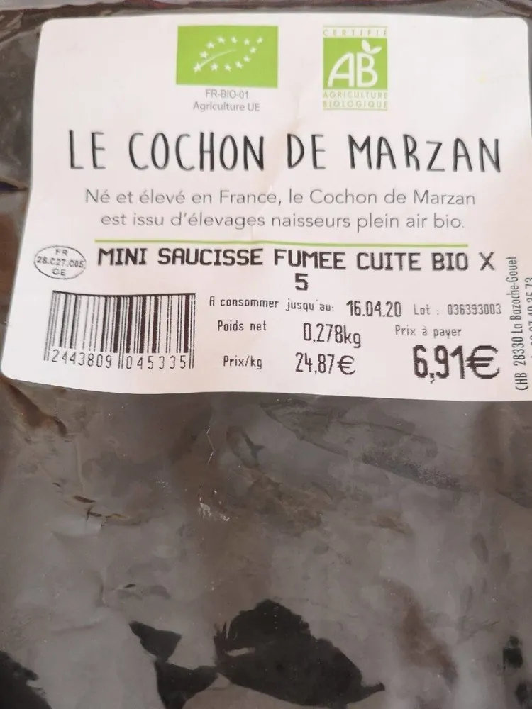 Mini saucisses fumées cuites Bio