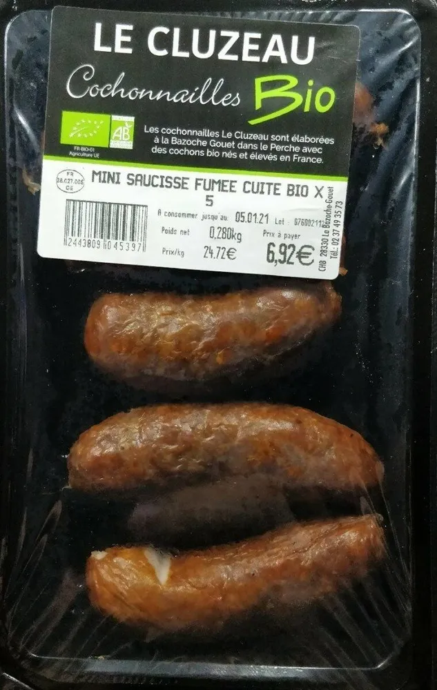 Mini saucisses fumées cuites Bio
