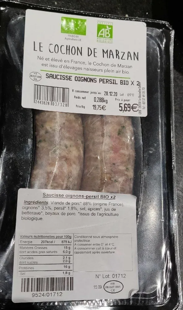 Saucisse oignon persil Bio