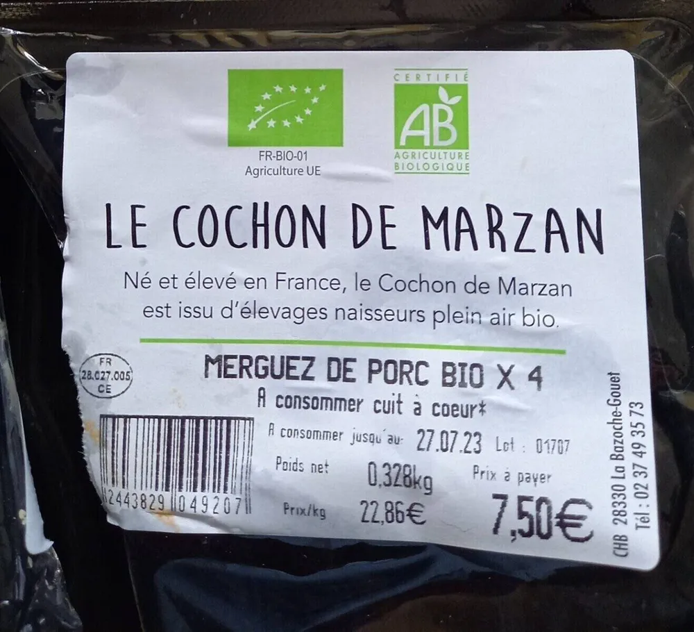 Merguez de porc Bio x 4