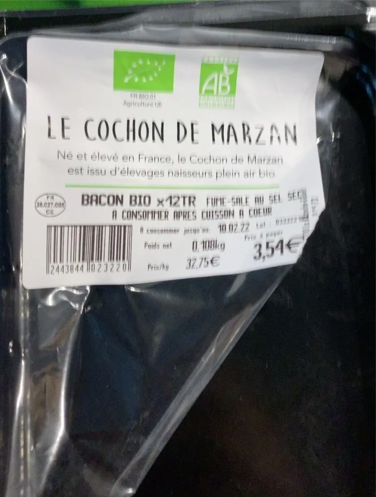 Bacon bio x12TR FUME-SALE AU SEL SEC