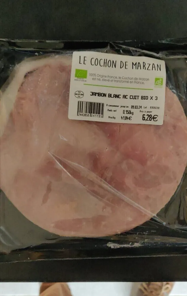 Jambon blanc ac cuit bio x3