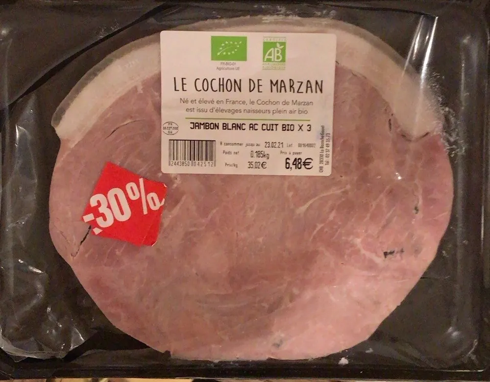 Jambon blanc AC cuit bio x3