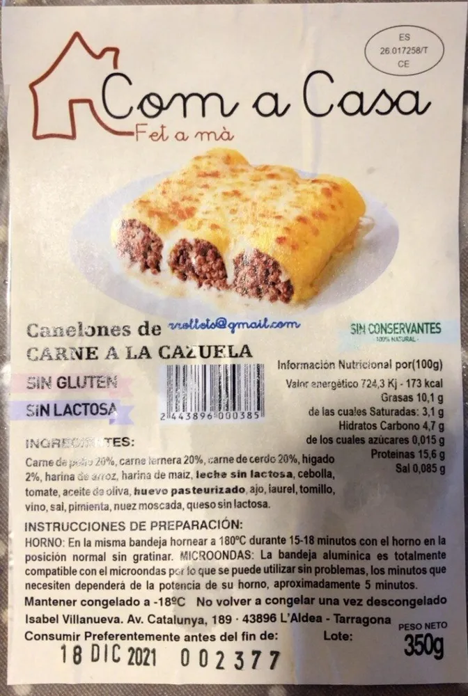 Canelones de carne a la cazuela