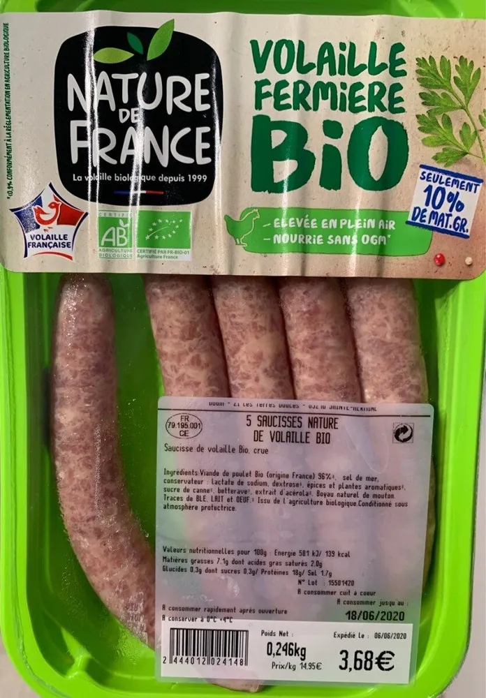 Saucisses Nature de Volaille BIO