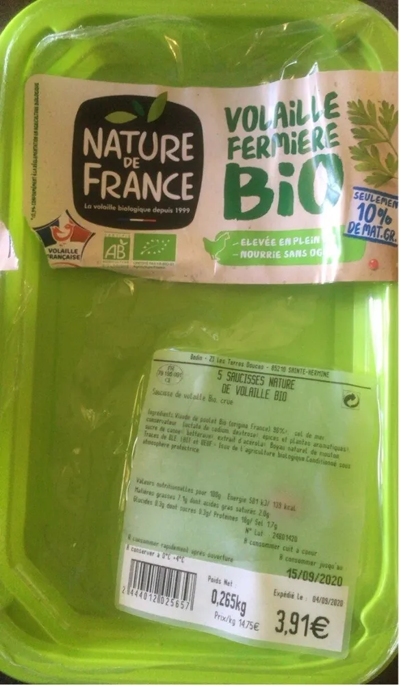 Saucisses Volaille fermiere bio