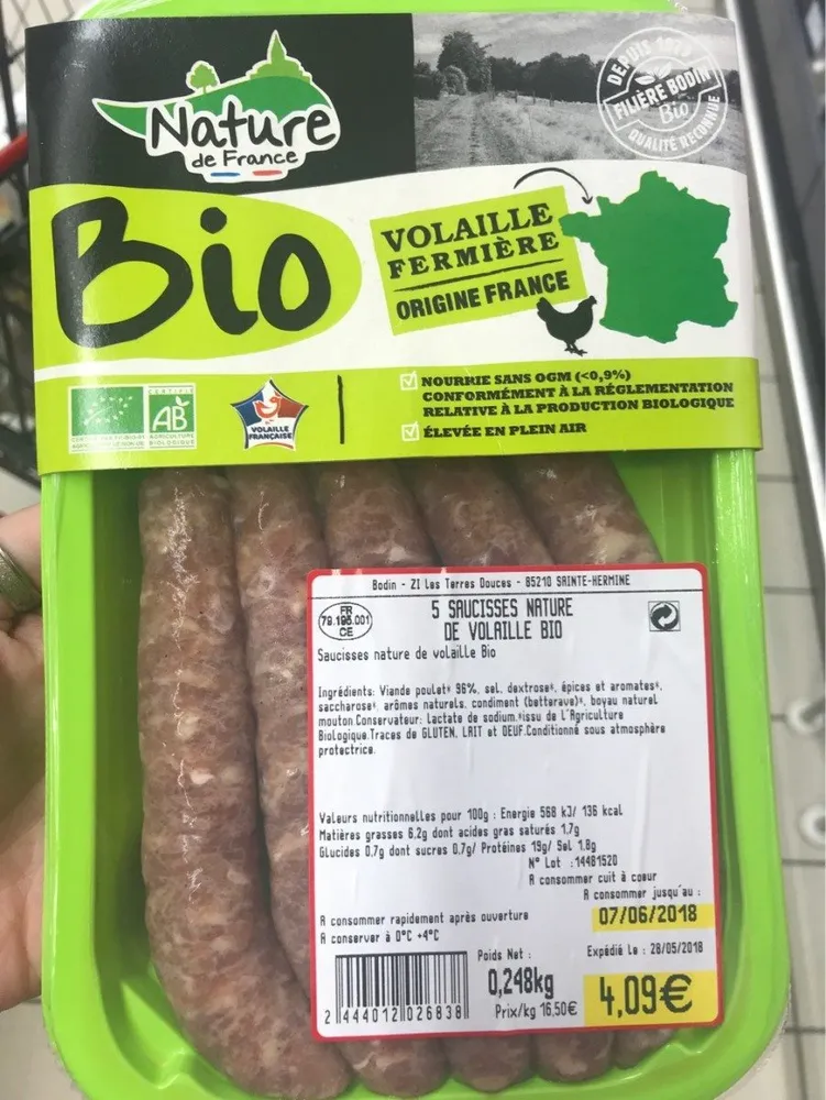 Saucisses nature de volaille