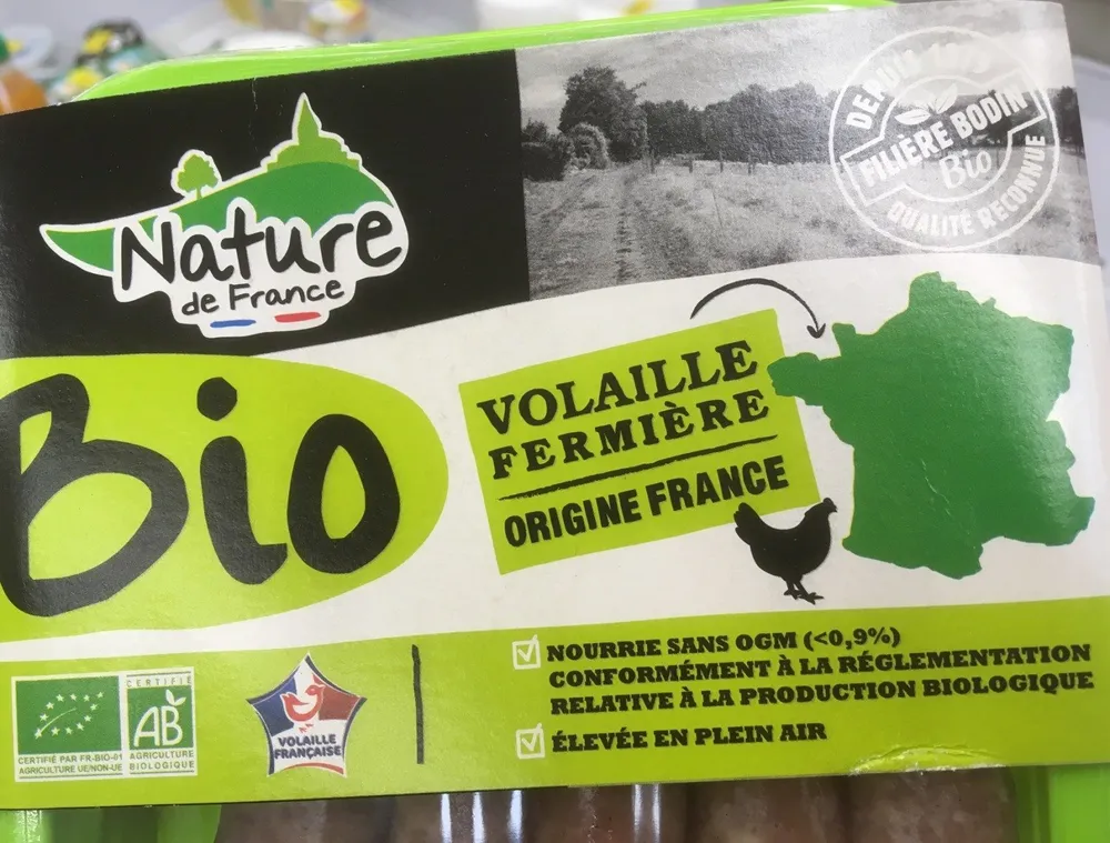 Saucisses nature de volaille bio
