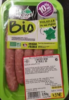 Saucisse nature de volaille bio