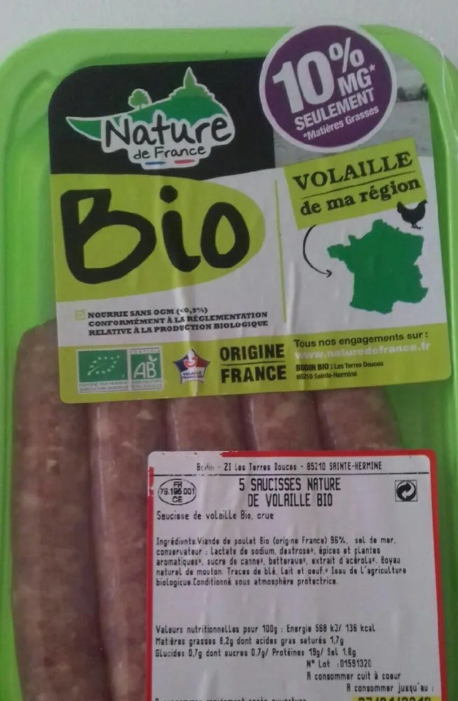 Saucisses nature de volaille