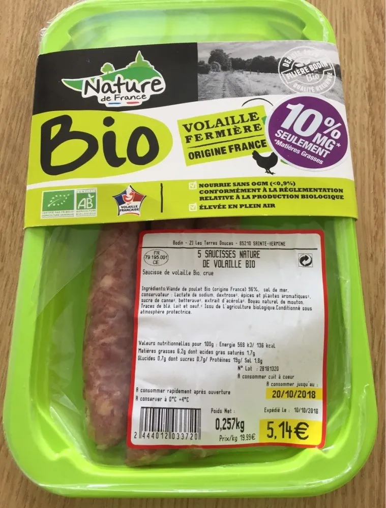 Saucisse de volaille nature