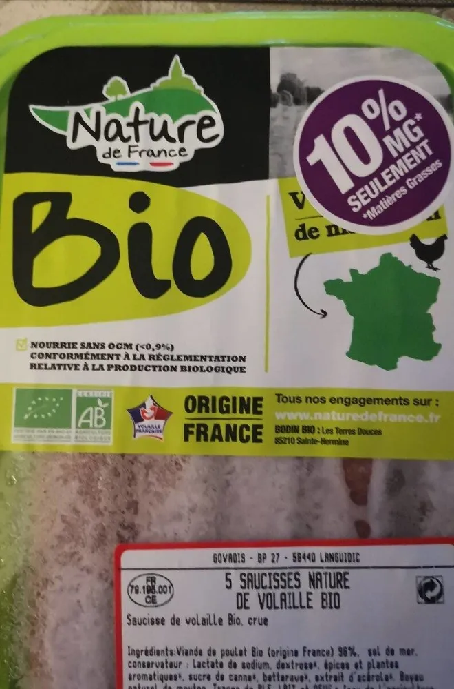 Saucisses nature de volaille bio