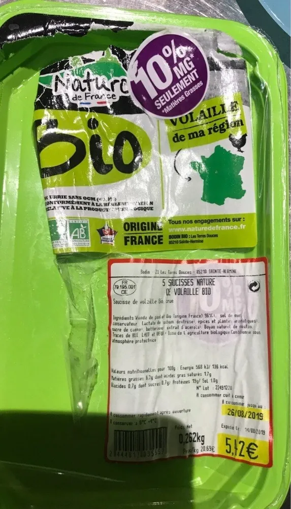 Saucisses de volaille bio