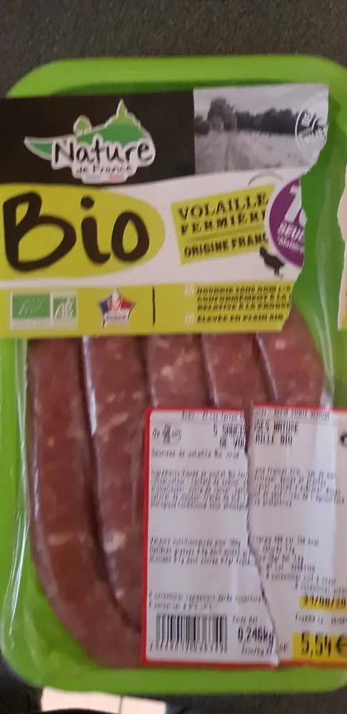 saucisse nature de volaille fermiere