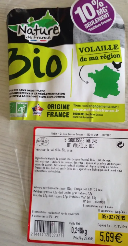 Saucisses de volaille bio