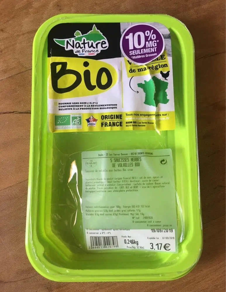 5 saucisses herbes de volailles bio