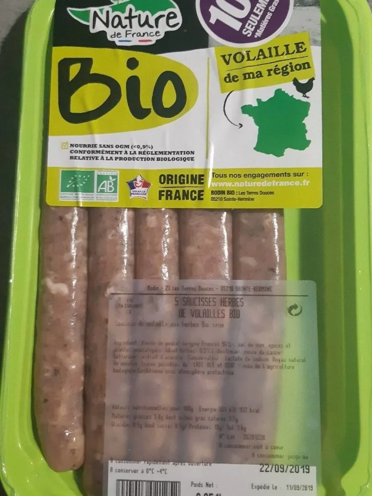 Saucisses de volailles bio