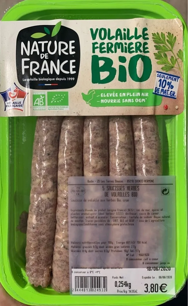 Saucisses Herbes de Volailles BIO