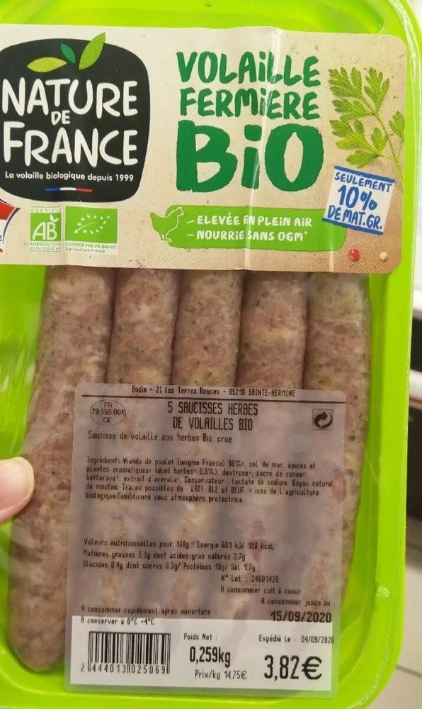 Saucisse volaille fermière bio