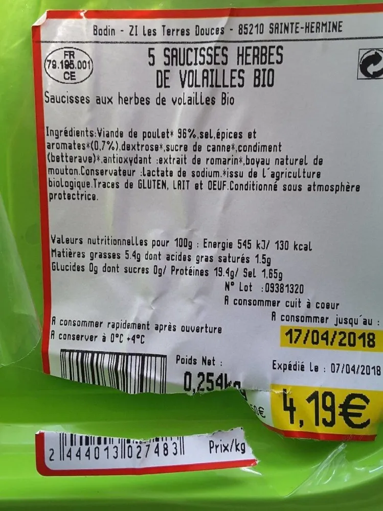 Saucisses de volailles