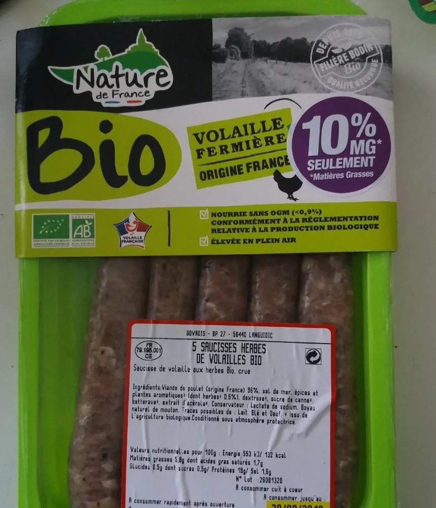 5 saucisses herbes de volailles bio