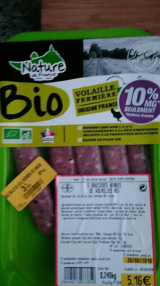 Saucisses de volailles bio