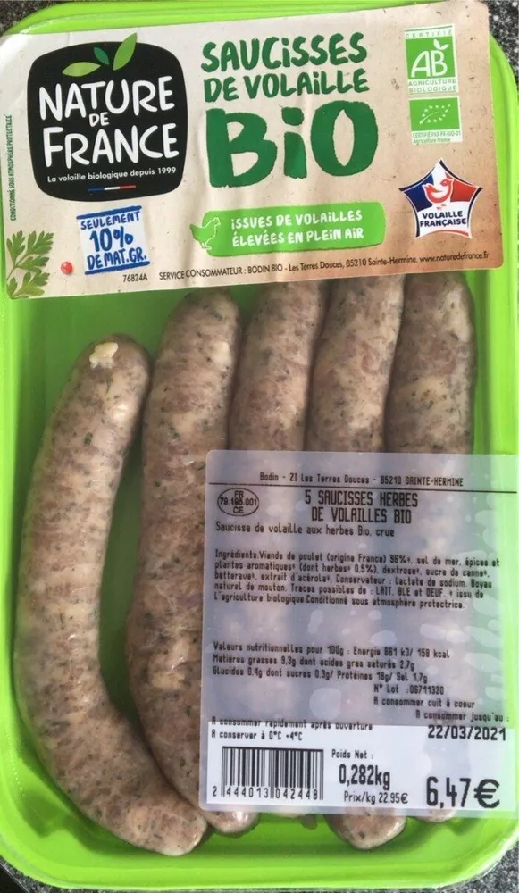 Saucisses de volaille bio