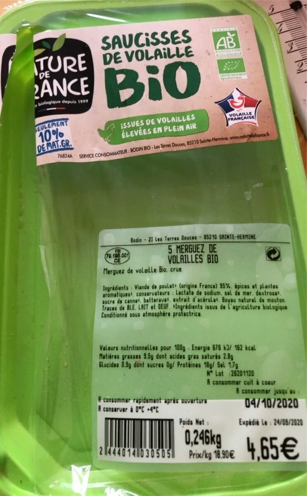 Saucisses de volaille bio