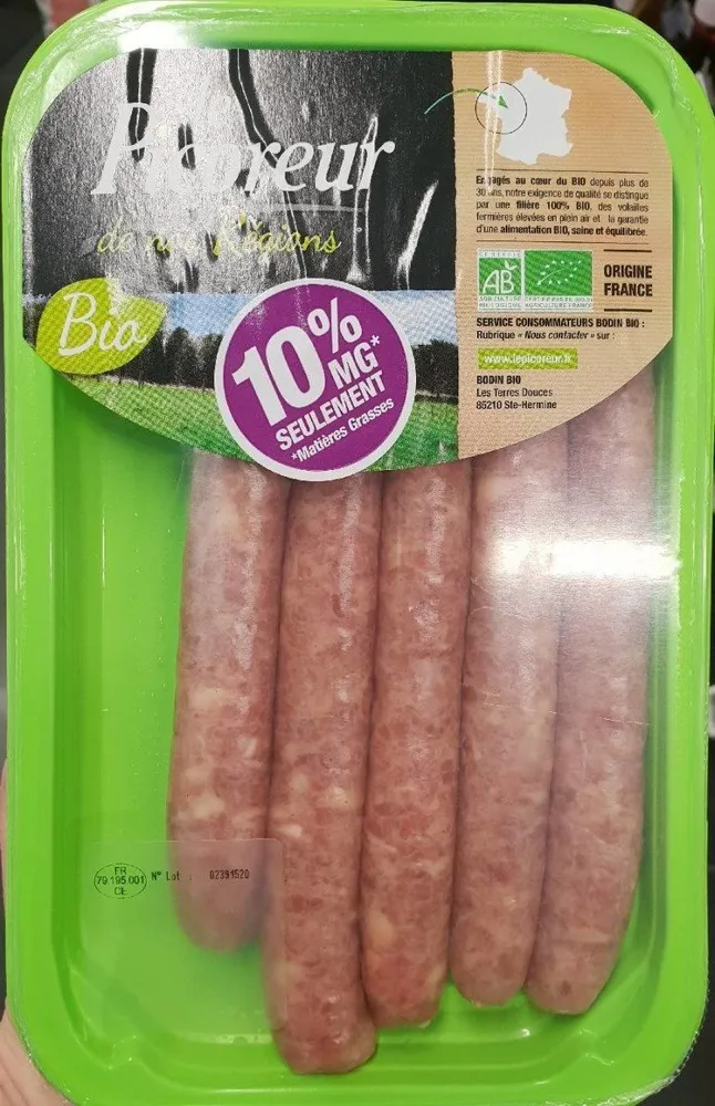 Saucisse nature de volaille biologique
