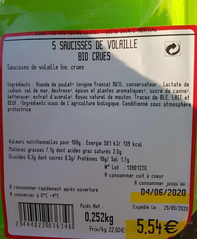 Saucisses de volaille