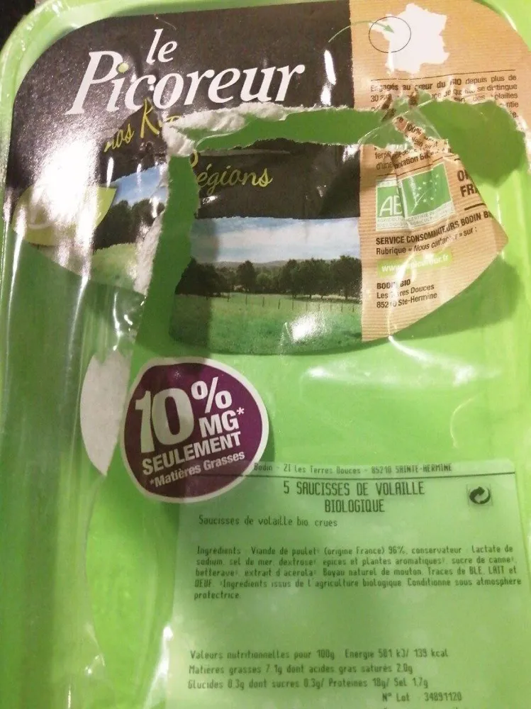 Saucisses de volaille biologiqie