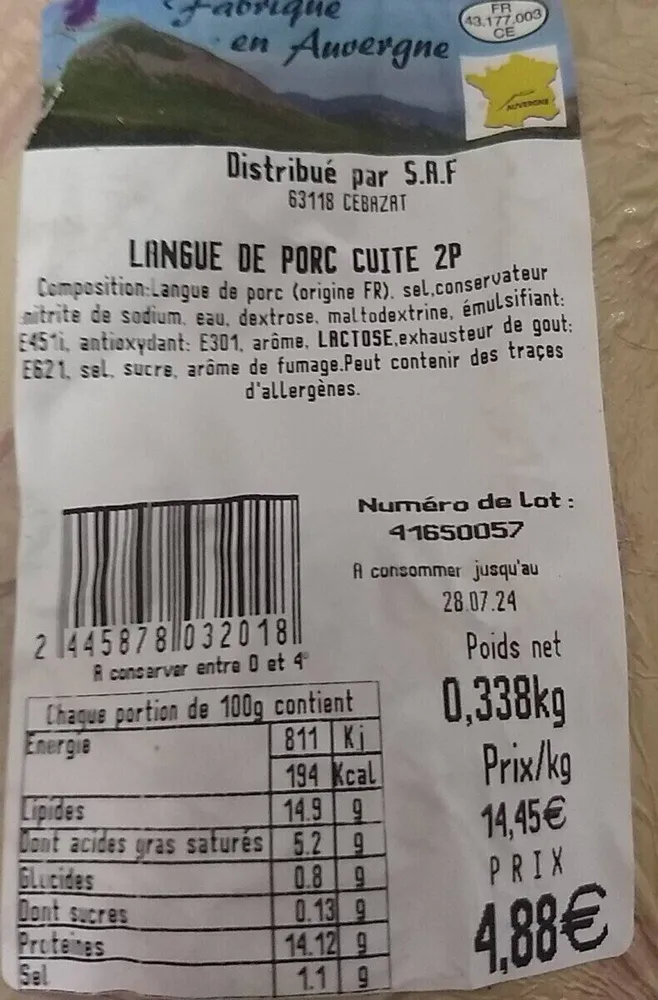 LANGUE DE PORC CUITE 2P