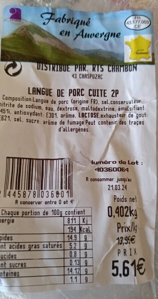 Langue de porc cuite