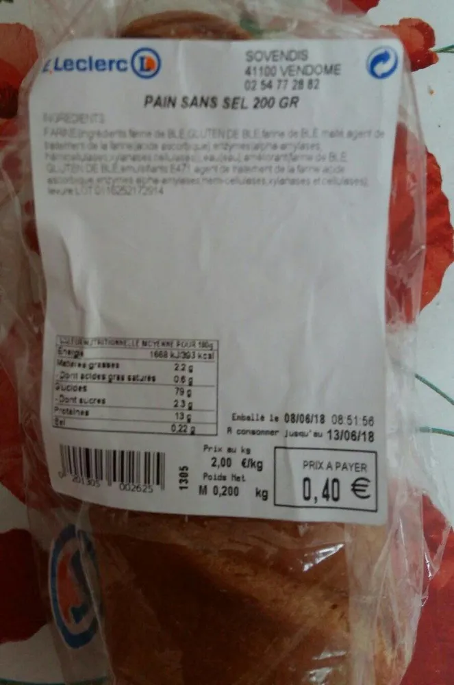 Pain sans sel 200 Gr