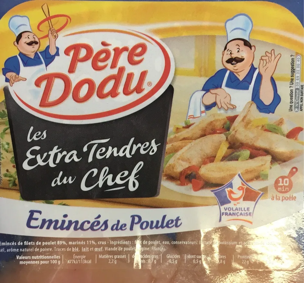 Eminces de filet de poulet extra tendre marines crus