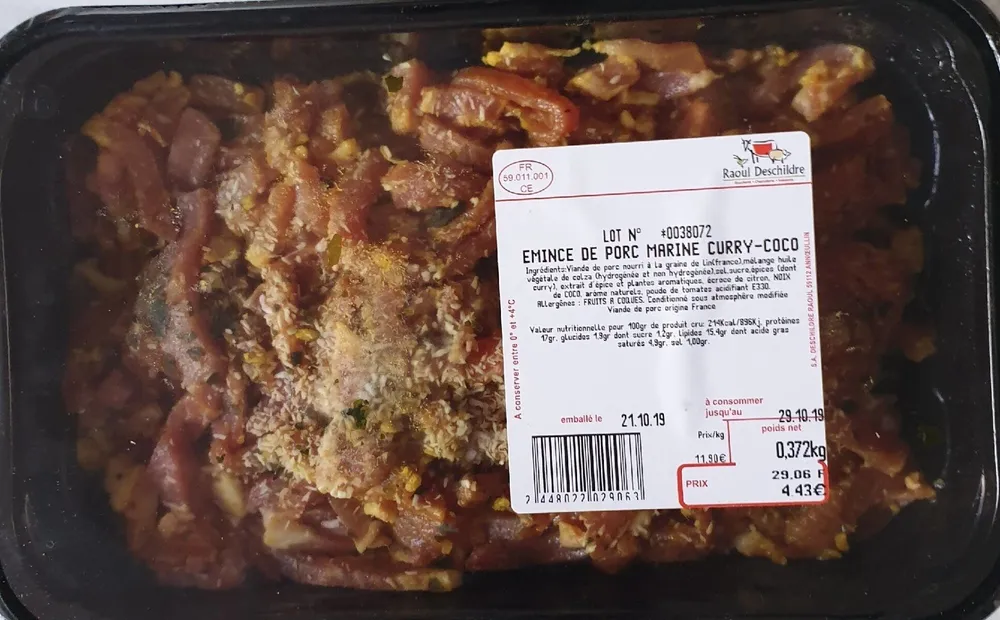 Émincé de porc mariné curry-coco