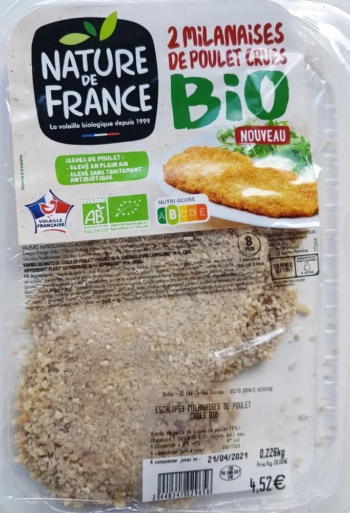 Milanaises de poulet crues bio