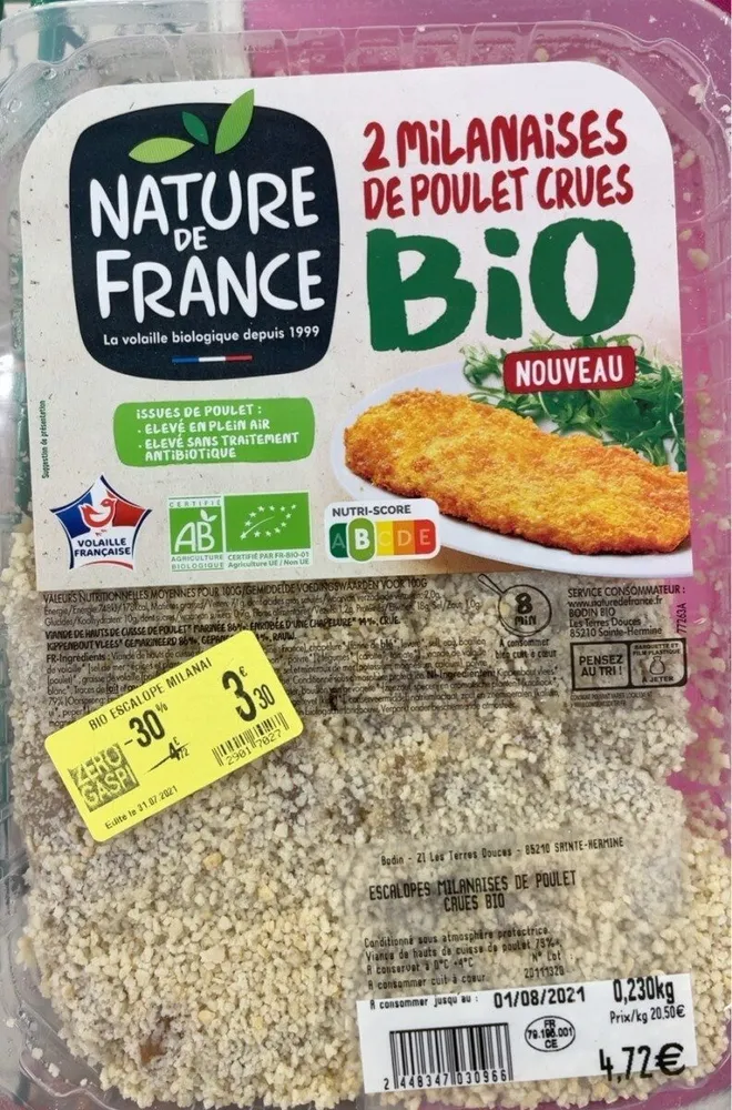 Milanaises de poulet crues