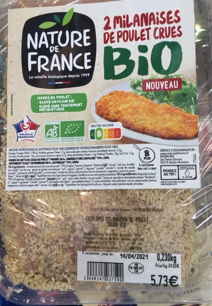 Milanaises de poulet crues