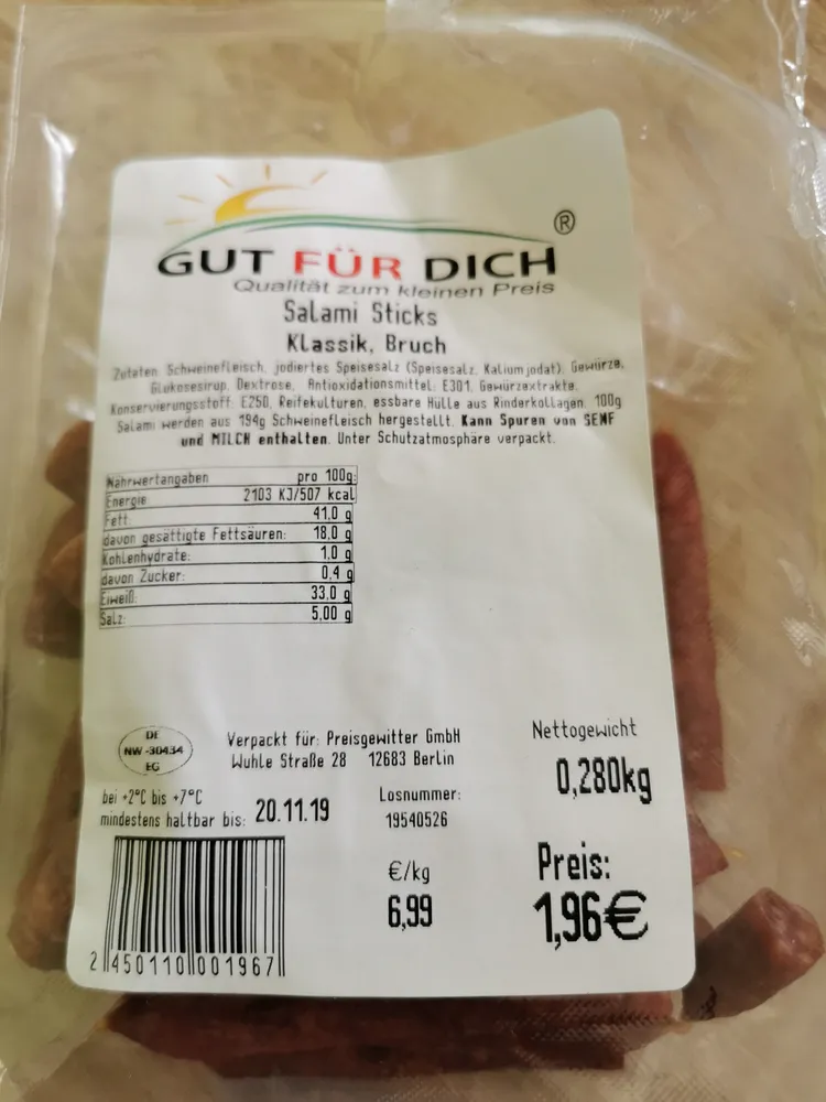 Salami Sticks Klassik, Bruch