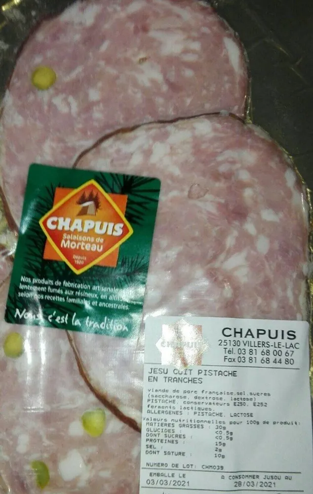 Jesus cuit pistache en tranche