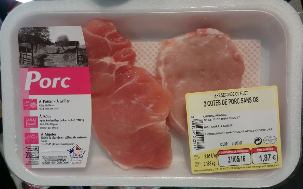 2 Cotes de Porc Sans Os