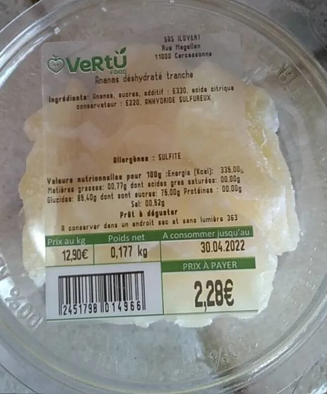 Ananas déshydraté tranche